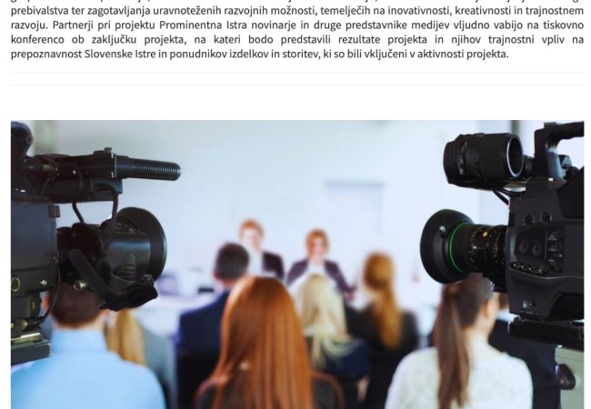 ZADNJA DEJANJA PROJEKTA PROMINENTNA ISTRA: Tiskovna konferenca za predstavnike medijev